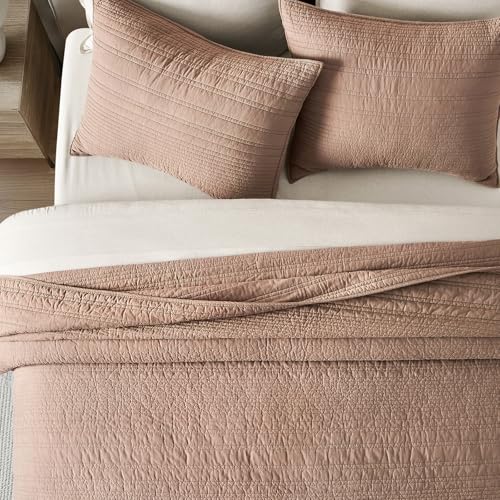 EVERGRACEHOME 100% Cotton Modern Lines Quilt Set Queen Size, Rose Dust - color: Rose Dust, size: Full/Queen (92" X 92")