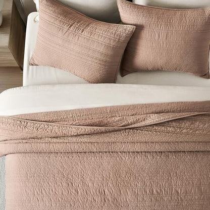 EVERGRACEHOME 100% Cotton Modern Lines Quilt Set Queen Size, Rose Dust - color: Rose Dust, size: Full/Queen (92" X 92")