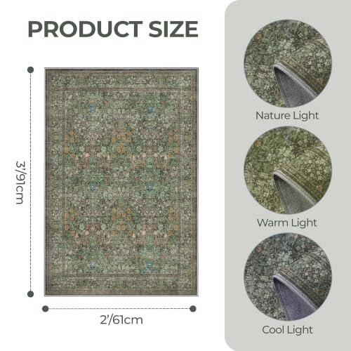 2x3 Kitchen Rugs Floral Small Washable Entryway Rug, Dark Green - color: Dark Green, size: 2' x 3' (Rectangular)