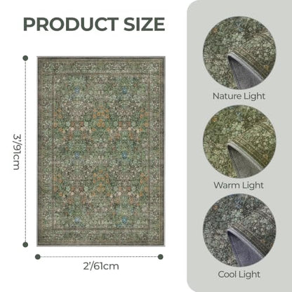 2x3 Kitchen Rugs Floral Small Washable Entryway Rug, Dark Green - color: Dark Green, size: 2' x 3' (Rectangular)