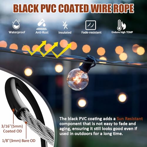 String Light Hanging Kit, All-Black Globe String Lights Suspension - size: 3/16IN. X 164FT
