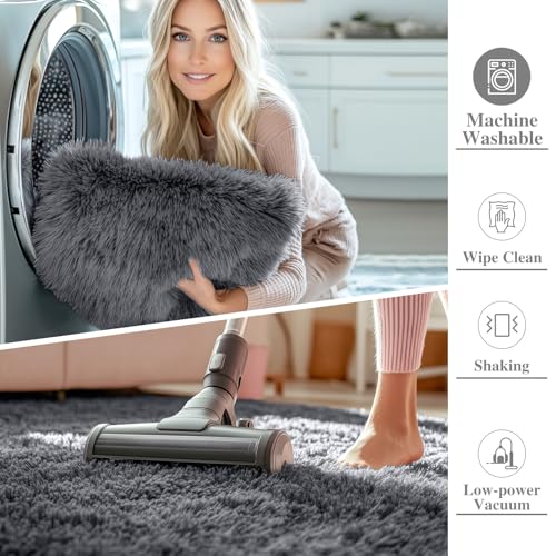 OLANLY Grey Round Rugs for Bedroom - Machine Washable, 2 ft Circle Area Rugs for Living Room, Soft and Fluffy Shaggy Carpet for Teen Girls and Boys, Nursery Rooms, Dorms, Home Decor Aesthetic - color: Grey, size: 2 Ft Round