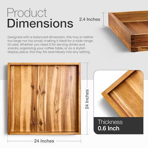 TIDITA 24" x 24" Square Wooden Ottoman Tray, Built-in Handles, Serving Tray - color: Acacia, size: 24" x 24" x 2.4"