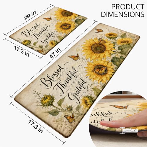 Kitchen Rugs for Floor 2 Pcs Memory Foam Padded Anti Fatigue Kitchen Mat - color: Sunflower