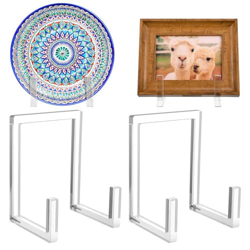 RattanView 2 Pcs Acrylic Plate Stand Clear Easel Stand for Display - size: 8 Inch