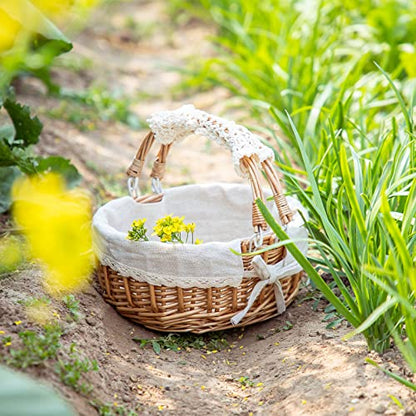 Wicker Basket with Handles, Woven Willow Storage Basket for Picnic,Decoration,Gift,Wedding (Beige Lace)