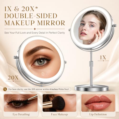 Professional 9" Lighted Makeup Mirror with Magnification 1X/20X 3600 Lux