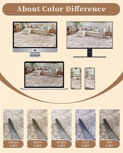 Madane Washable Round Rug 5ft for Living Room, Soft Natural Rug Brown/Sand - color: Brown/Sand, size: 5' (Round)