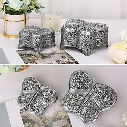 Hipiwe Antique Metal Jewelry Box Butterfly Shape Jewelry Organizer, Large - color: Silver, size: Large