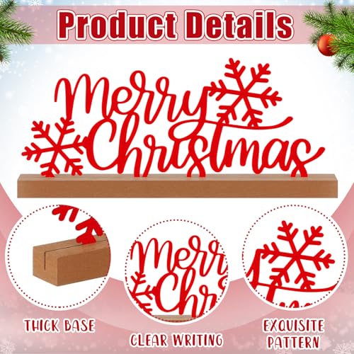 Yaocom 13.78 Inch Merry Christmas Table Sign Xmas Metal Letter Decor Christmas Freestanding Tabletop Decoration with Wooden Base for Home Tiered Tray Centerpiece Mantel Shelf Fireplace - style: Christmas