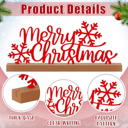 Yaocom 13.78 Inch Merry Christmas Table Sign Xmas Metal Letter Decor Christmas Freestanding Tabletop Decoration with Wooden Base for Home Tiered Tray Centerpiece Mantel Shelf Fireplace - style: Christmas