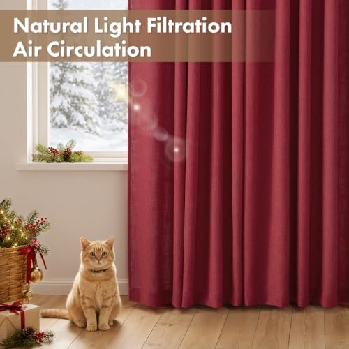 MIULEE Thick Linen Curtains, 42Wx72L, Burgundy Red Semi Sheer - color: Burgundy Red, size: 42"W x 72"L (Pack of 2)
