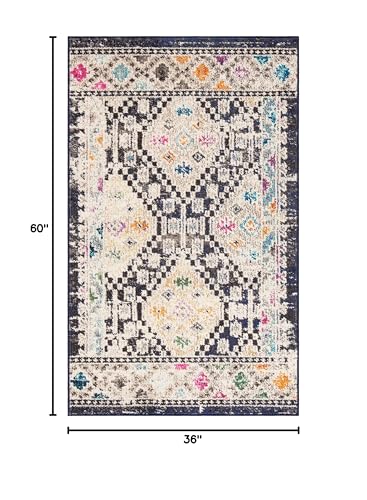 SAFAVIEH Madison Collection Accent Rug - 3' x 5', Black & Yellow, Boho Diamond Distressed Design, Non-Shedding & Easy Care, Ideal for High Traffic Areas in Entryway, Living Room, Bedroom (MAD418Z) - color: Black/Yellow, size: 3' x 5' (Rectangular)
