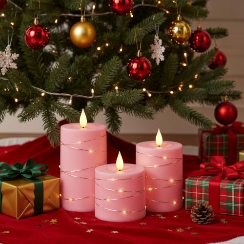 Raycare Pink Battery Operated Flameless LED Pillar Candle with Remote Timer - color: 3pcs-Pink