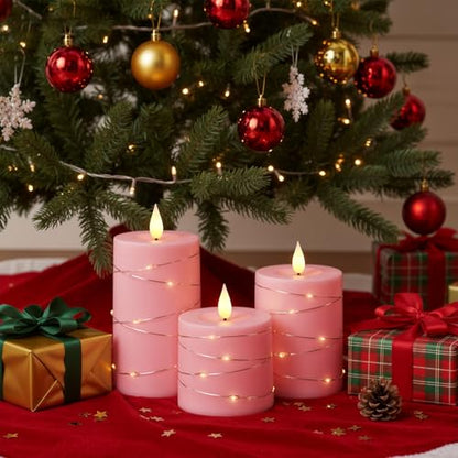 Raycare Pink Battery Operated Flameless LED Pillar Candle with Remote Timer - color: 3pcs-Pink
