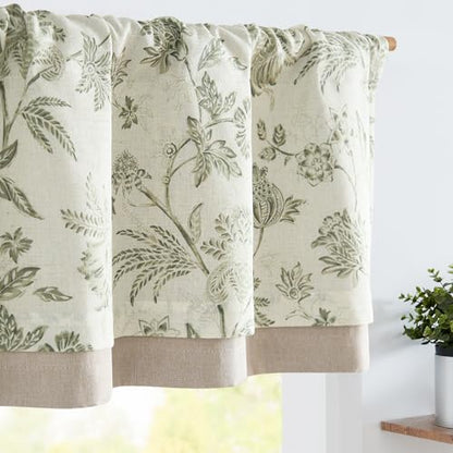 jinchan Floral Valance Curtain Linen 16 Inch Farmhouse 1 Panel Sage - color: Jacobean | Sage Green, size: 50"W x 16"L (Pack of 1)