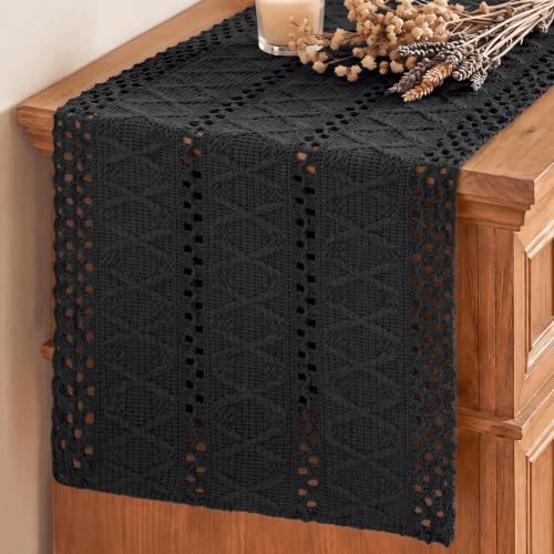 Artoid Mode Black Woven Farmhouse Hollow Table Runner 12x48 Inch - color: Black, size: 12" x 48", Table Runner
