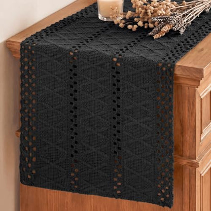 Artoid Mode Black Woven Farmhouse Hollow Table Runner 12x48 Inch - color: Black, size: 12" x 48", Table Runner