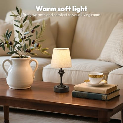 NIORSUN Portables Cordless Table Lamp Set of 2,10.2" Flaxen Fabric Shade Battery Operated Lamp,5200mAh Bedside Table Lamp with Warm White,3 Way Dimmable Touch Desk Lamp for Living Room (Black) - size: 2Pack-10.2in