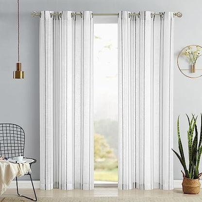 SXZJTEX White Grey Striped Linen Curtains 84 Inch Bedroom Living Room - color: Grey, size: 42"W x 84"L (Pack of 2)