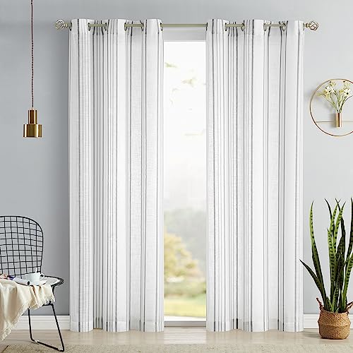 SXZJTEX White Grey Striped Linen Curtains 84 Inch Bedroom Living Room - color: Grey, size: 42"W x 84"L (Pack of 2)
