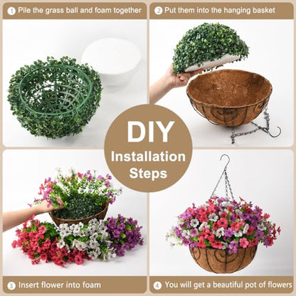 Artificial Hanging Flowers Basket for Outdoor, UV Resistant Plants Daisy - color: Purple White Rose