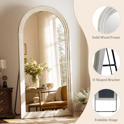 81"x41" Arched Full Length Mirror with Solid Wood Frame, White - color: White, size: 81"L x 41"W