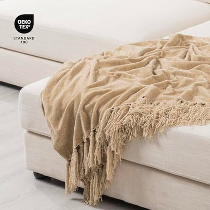 RECYCO Chenille Throw Blanket for Couch, 50"x60", Beige - color: Beige, size: 50'' X 60''