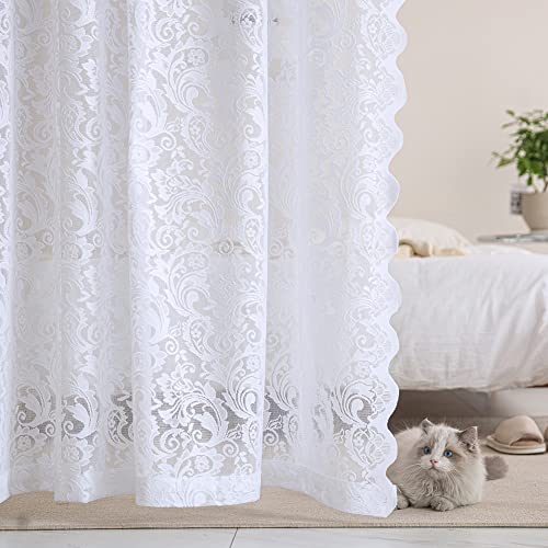 ALIGOGO White Lace Curtains 96 Inches Long, Farmhouse Style 2 Panels - color: White 1, size: 52"W x 96"L (Pack of 2)