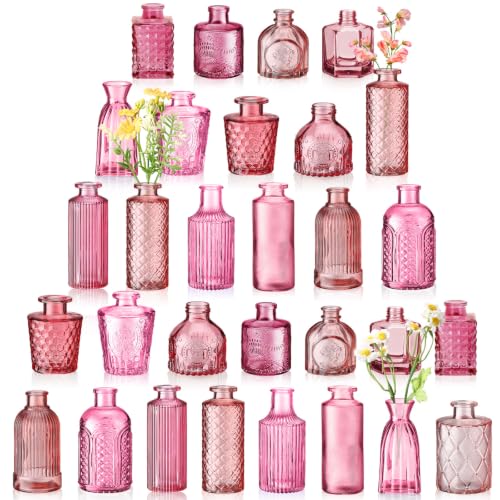 Yaomiao 30 Pcs Glass Bud Vases Centerpieces, Pink Series - color: Pink Series