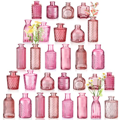 Yaomiao 30 Pcs Glass Bud Vases Centerpieces, Pink Series - color: Pink Series