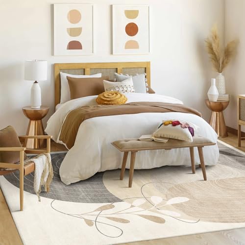 MUJOO Washable 8x10 Area Rugs Low Pile Non Slip Mid Century Modern Large - color: Beige（modern）, size: 8' x 10' (Rectangular)