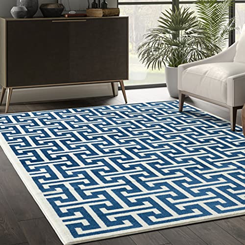 Abani Arto Collection ART160B Contemporary 3D Geometric Area Rug (5'3" x 7'6") - color: Blue Cream, size: 5'3"x7'6"