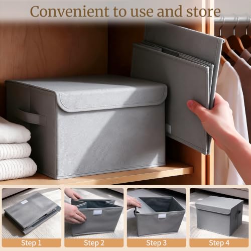 Storage Bin with Lid, Closet Boxes, 4 Pack, Grey, 10.2x7.9x6.7 In - color: Grey, size: Small（4 Pack）