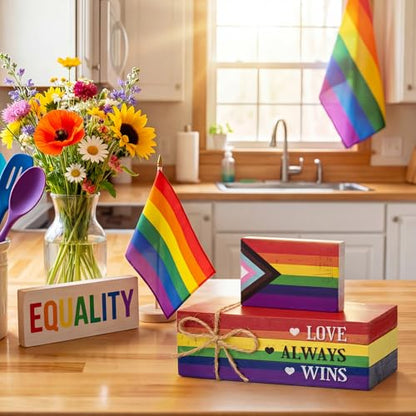 Smile Pride Month "Love Always Wins" Wooden Tabletop Decor - LGBTQ+ Progress Pride Rainbow Desktop Plaque Indoor Home & Office Decor Gay Pride Gift Idea - style: LGBT
