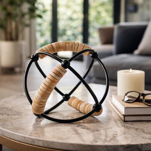 NESS AND JORD Metal, 9" Abacus Orb, Natural/Black - size: 9.0" H