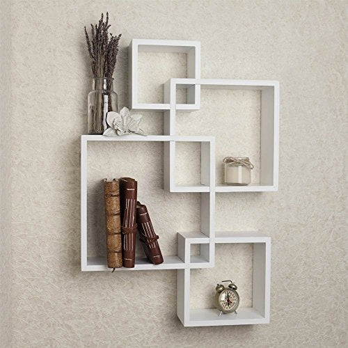 Danya B BR1023WH Decorative Wall Mount Floating Intersecting Cube Accent Wall Shelf - White - color: White