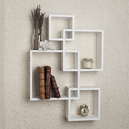 Danya B BR1023WH Decorative Wall Mount Floating Intersecting Cube Accent Wall Shelf - White - color: White