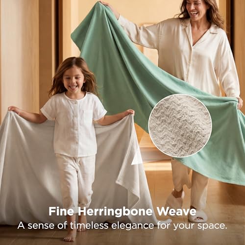 Bedsure 100% Cotton Blanket, Herringbone Weave, Full, Linen Beige - color: 01 - Linen Beige, size: Full