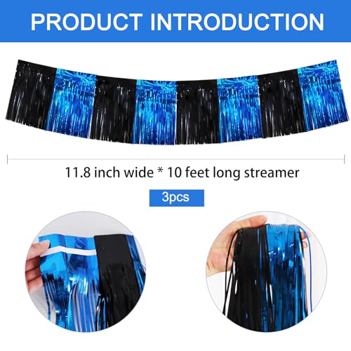 BEISHIDA Black Blue Fringe Garland Banner 30ft Wall Tinsel Foil Streamers - color: Black Blue
