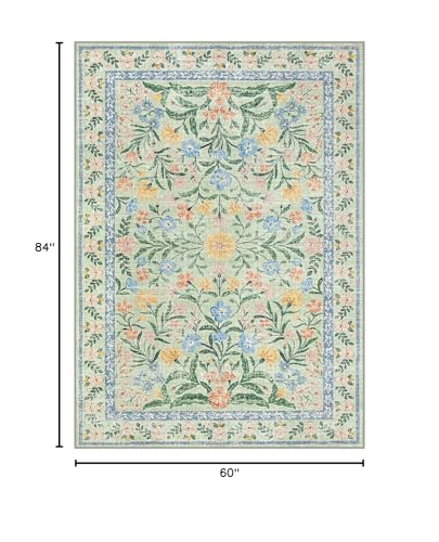 Lahome Washable Green Rug, 5x7 Whimsical Floral Rug for Nursery Classroom - color: Tea Green, size: 5' x 7' (Rectangular)