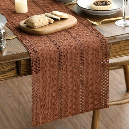 Artoid Mode Caramel Woven Farmhouse Hollow Table Runner 12x48 Inch - color: Caramel, size: 12" x 48", Table Runner