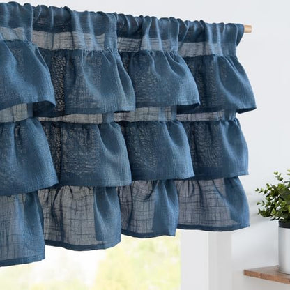 jinchan Ruffled Kitchen Window Valance Curtain, 18 Inch, 1 Panel, Blue Gray - color: 3-tier Ruffle | Blue Gray, size: 50"W x 18"L (Pack of 1)