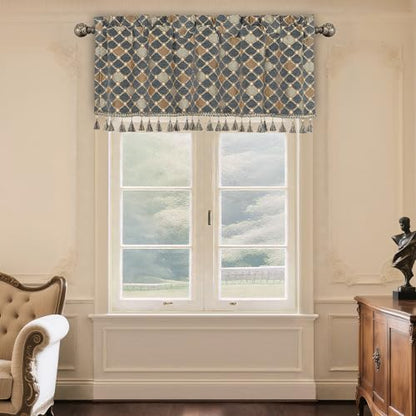 Loom and Mill Elegant Chenille Valances for Windows, Blue-Grey, 54"x18" - color: Blue-grey+khaki+beige