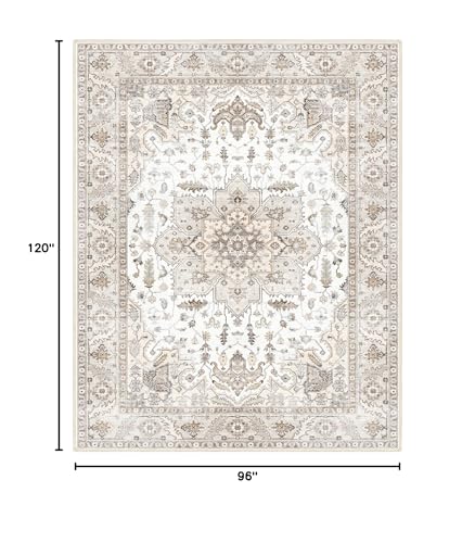 8x10 Area Rug, Vintage Washable Area Rugs, Non-Slip Rug for Bedroom, Distressed Soft Modern Low-Pile Carpet Stain Resistant, Dining Home Decor Office Boho Rug Brown… - color: Cream, size: 8' x 10' (Rectangular)