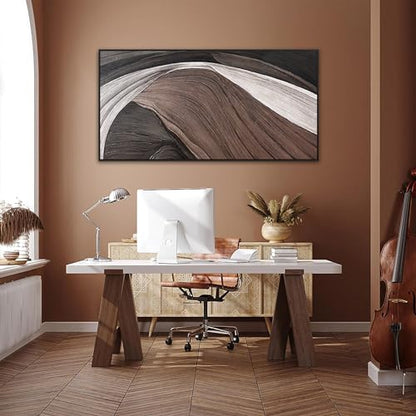 Framed Brown Abstract Canvas Wall Art For Living Room 24 X 48 - color: SaddleBrown black, size: 48"L x 24"W