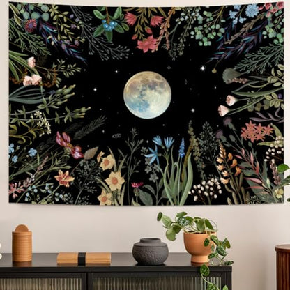 Amhokhui Moonlit Garden Tapestry Floral Flower Tapestries - size: 52.3"L x 39.3"W