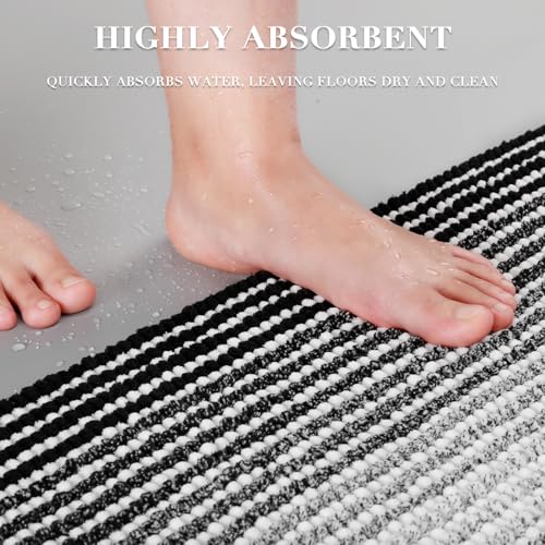 BSICPRO Bathroom Rugs Sets 2 Piece, Non Slip Striped Bath Mats, Black - color: Black, size: 20" x 32" Plus 16" x 24"