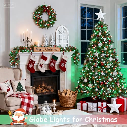 JMEXSUSS 33ft 100 LED Globe Red White and Green Christmas String Lights - color: Red White and Green, size: 100 LED Plug