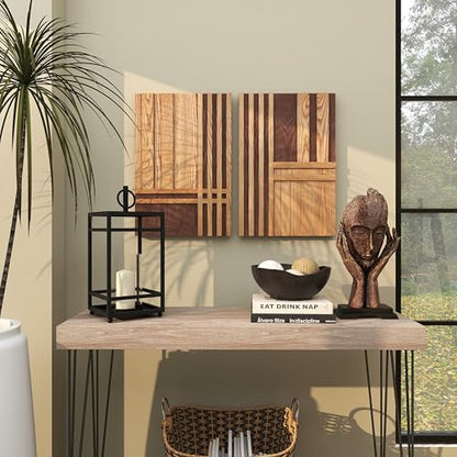 Deco 79 Wooden Geometric Home Wall Decor Carved Two-Toned Striped Wall Sculpture, Set of 2 Wall ArtW, 24" H, Brown - size: 15.8"L x 1.8"W